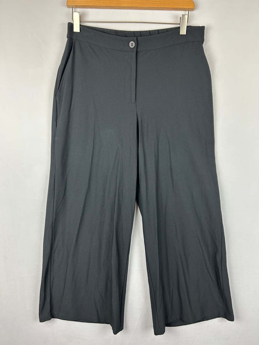 Eileen Fisher Stretch Crepe Wide Leg Crop Trouser Pants Black 26" Inseam Size 6